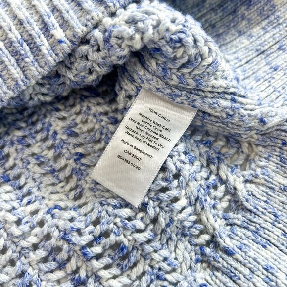 Talbots Blue Space-Dyed Open-Stitch Crochet Cotton Sweater Size Small EUC - Picture 5 of 5
